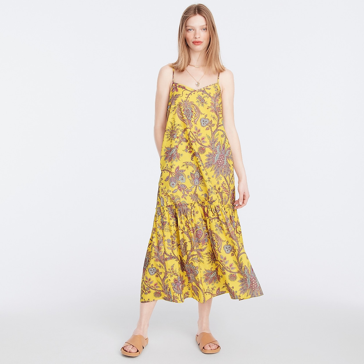 Tiered cotton poplin dress in Ratti® golden paisley