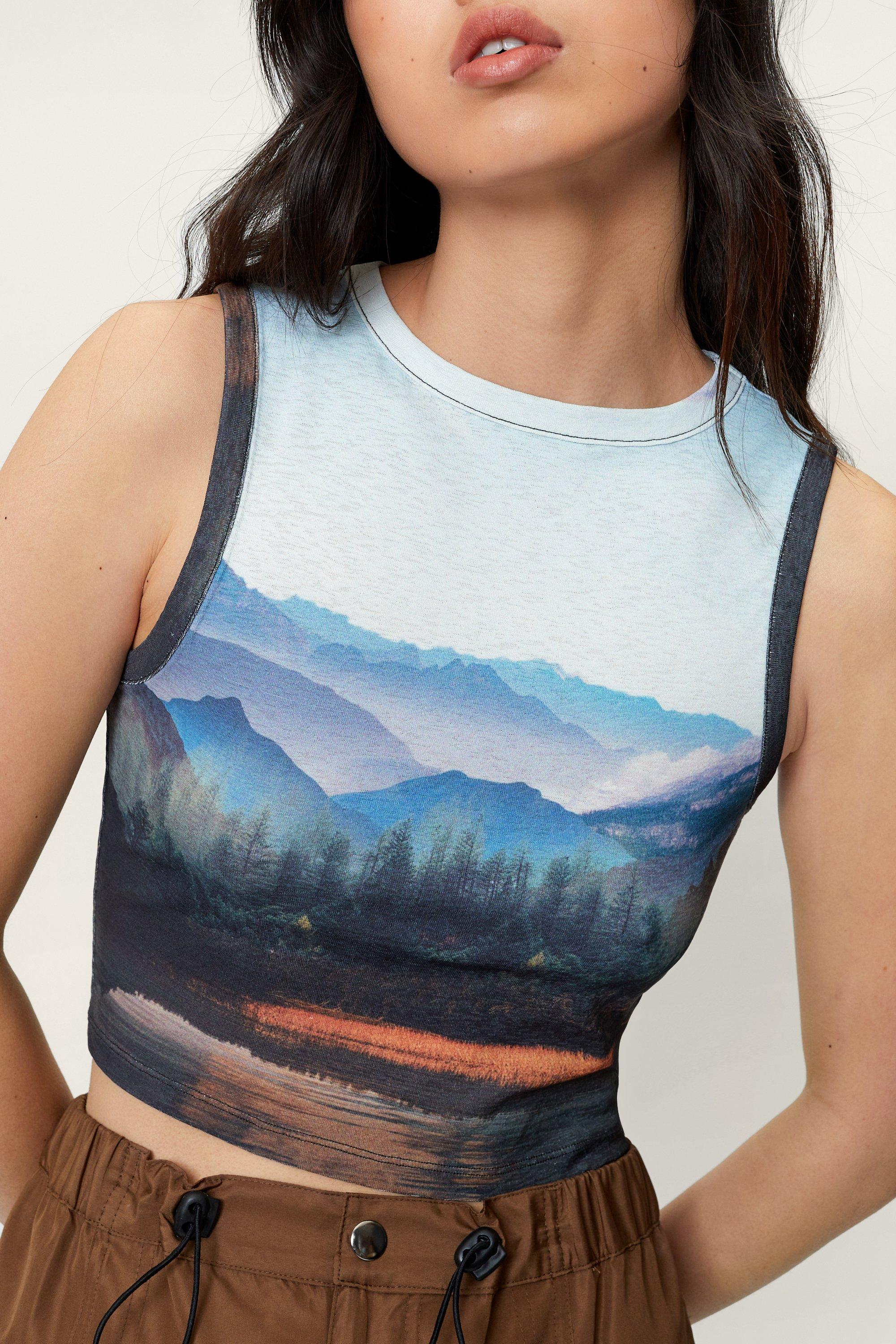 Womens Landscape Mesh Cropped Vest Top